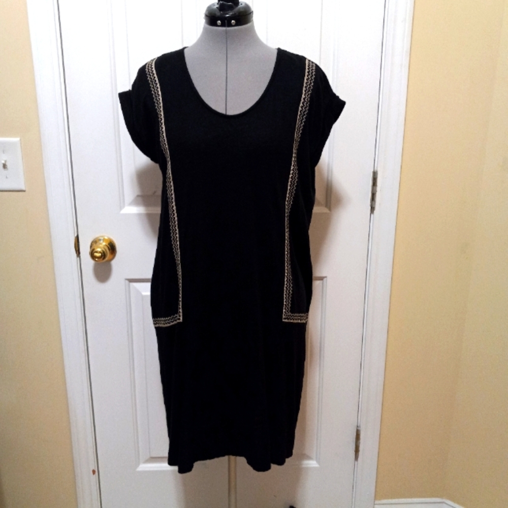 GARNET HILL Womens Black Beige   Organic Linen Casual Summer Everyday dress XS